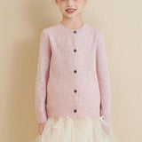Girls 100% Merino Wool Cardigan 2025 Fall Winter Kids Crew Neck Warm Soft Long Sleeve Knit Cardigan Sweater