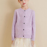 Girls 100% Merino Wool Cardigan 2025 Fall Winter Kids Crew Neck Warm Soft Long Sleeve Knit Cardigan Sweater