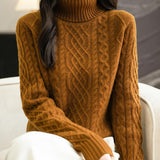 Chanyarn Women's 100% Merino Wool Sweater 2025 Fall Winter Turtleneck Vintage Warm Soft Long Sleeve Cable Knit Sweater