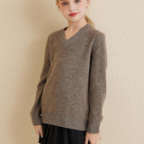 Girls 100% Merino Wool Sweater 2025 Fall Winter Kids Classic V Neck Warm Soft Long Sleeve Knit Pullover Jumper
