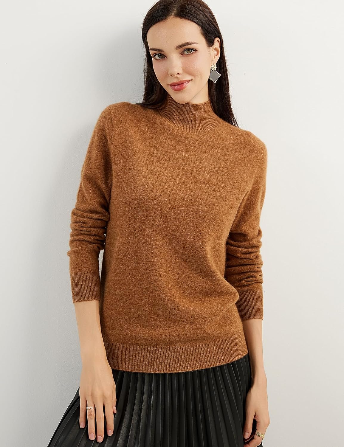 100% Pure Cashmere Women's Sweater Mock Neck Long Sleeve Warm Soft 2025 Fall Winter Knit Pullover