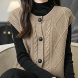 Chanyarn Women's 100% Merino Wool Sweater Vest 2025 Fall Winter Crew Neck Button Down Sleeveless Cable Knitted Sweater
