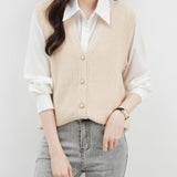 Women's 100% Merino Wool Sweater Vest 2025 Fall Winter V Neck Button Down Sleeveless Cable Knit Sweater Vest