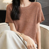Chanyarn Women's Casual Crewneck Batwing Short Sleeve Sweater 2025 Spring Summer Loose Knitted Pullover Sweater Tops
