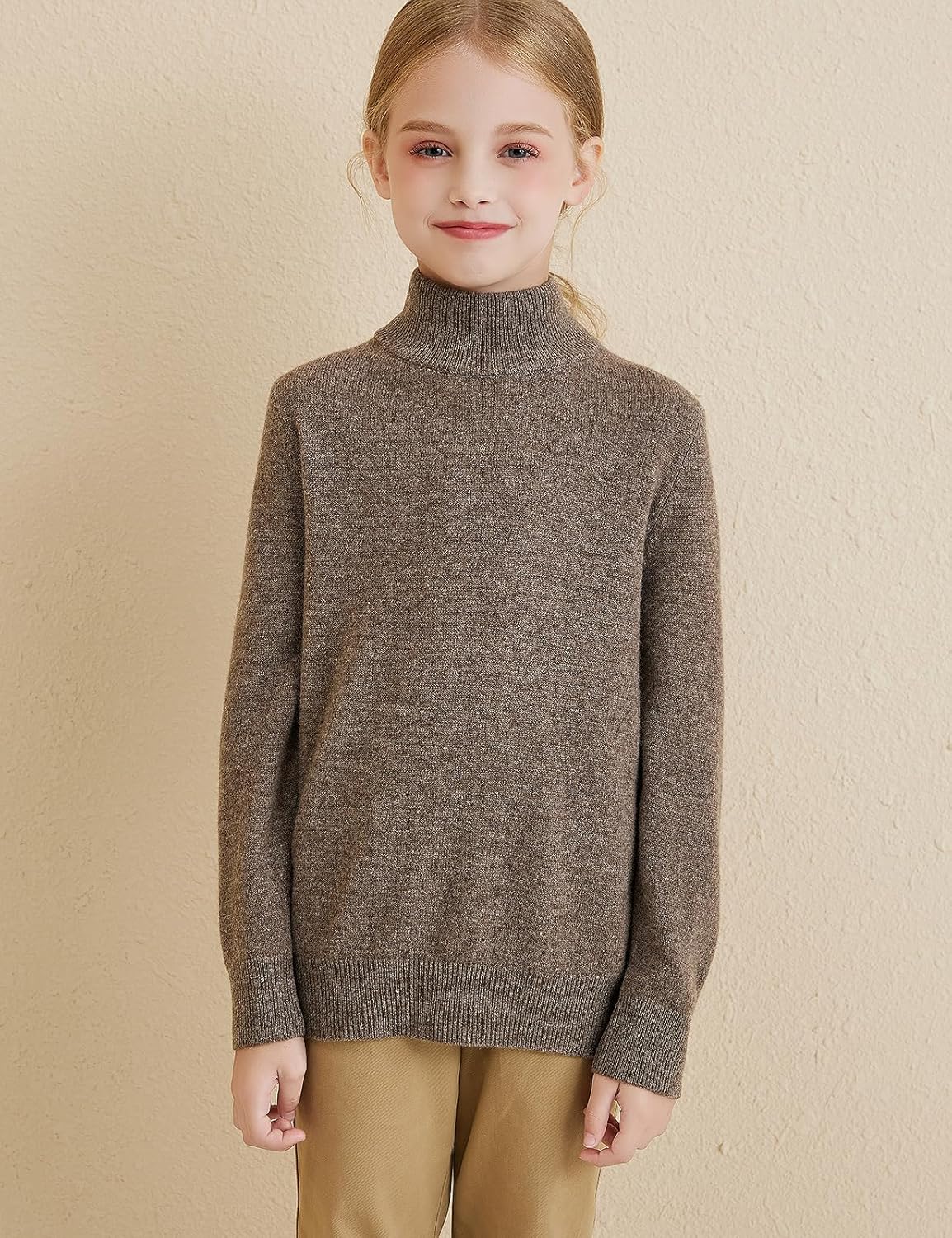 Girls 100% Merino Wool Sweater 2025 Fall Winter Kids Solid Mock Neck Warm Soft Long Sleeve Knit Pullover Jumper