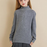 Girls 100% Merino Wool Sweater 2025 Fall Winter Kids Solid Mock Neck Warm Soft Long Sleeve Knit Pullover Jumper