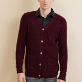 Men's 100% Merino Wool Cardigan Sweater 2025 Fall Winter Casual V Neck Warm Soft Long Sleeve Knitted Sweater