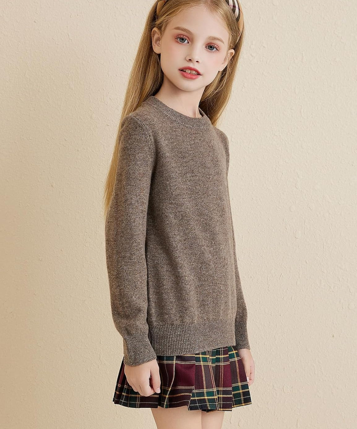 Girls 100% Merino Wool Solid Crewneck Sweater
