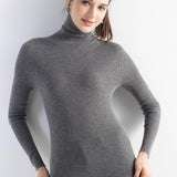 Women's Merino Wool Sweater Fall Winter Turtleneck Rib Long Sleeve First-Line Ready to Wear Seamless Knit Sweater