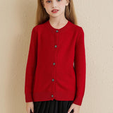 Girls 100% Merino Wool Cardigan 2025 Fall Winter Kids Crew Neck Warm Soft Long Sleeve Knit Cardigan Sweater