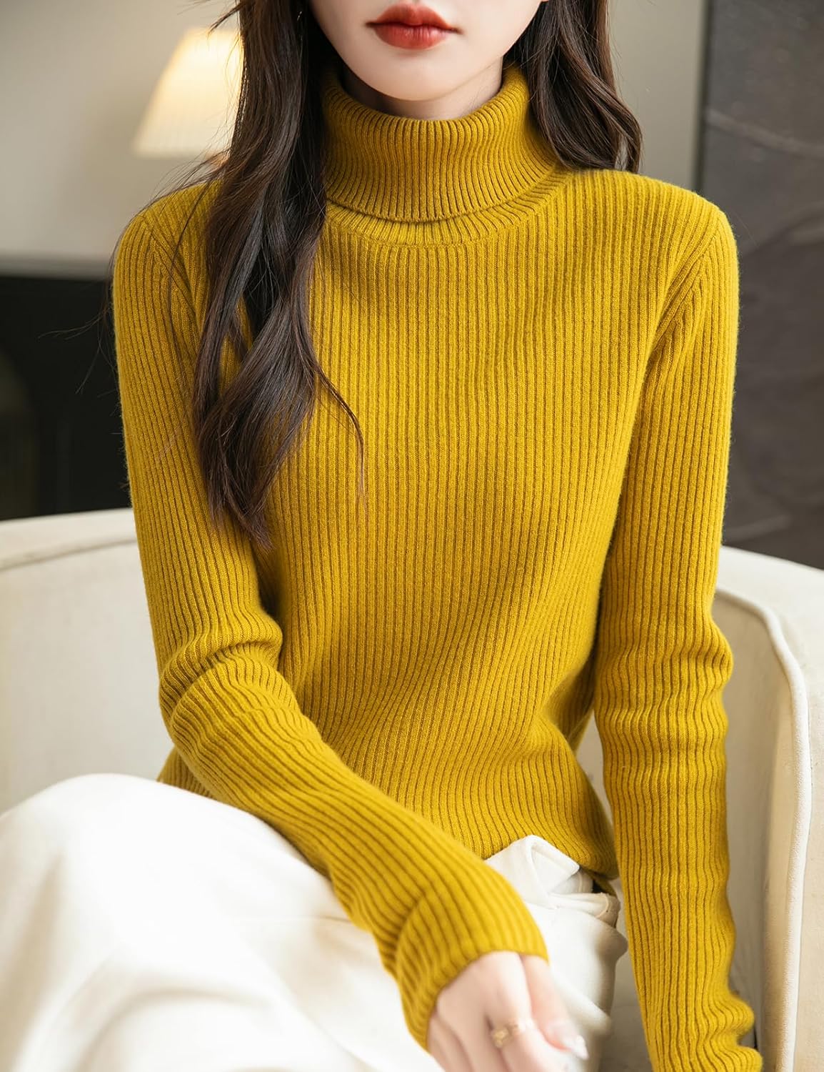 Women's 100% Merino Wool Turtleneck Sweater 2025 Fall Winter Long Sleeve Warm Soft Ribbed Knit Pullover Sweater
