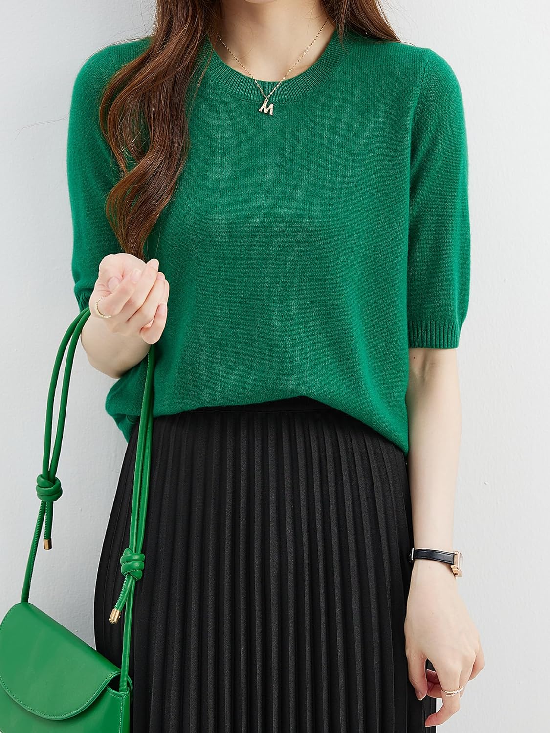 100% Merino Wool Crewneck Half Sleeve Sweater