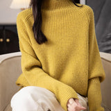 Chanyarn Women's 100% Merino Wool Sweater 2025 Fall Winter Mock Neck Oversized Long Batwing Sleeve Loose Knitted Sweater
