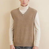 Men's 100% Merino Wool Sweater Vest 2025 Fall Winter Casual Solid V Neck Soft Sleeveless Knitted Sweater Vest