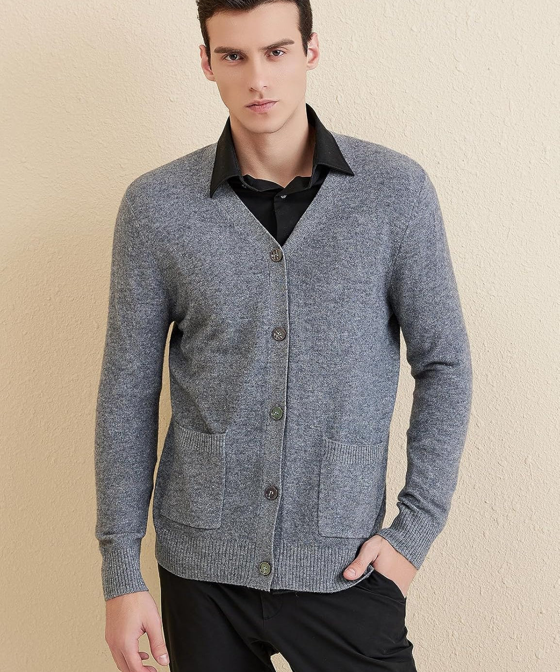 Men's 100% Merino Wool Cardigan Sweater 2025 Fall Winter Casual V Neck Warm Soft Long Sleeve Knitted Sweater