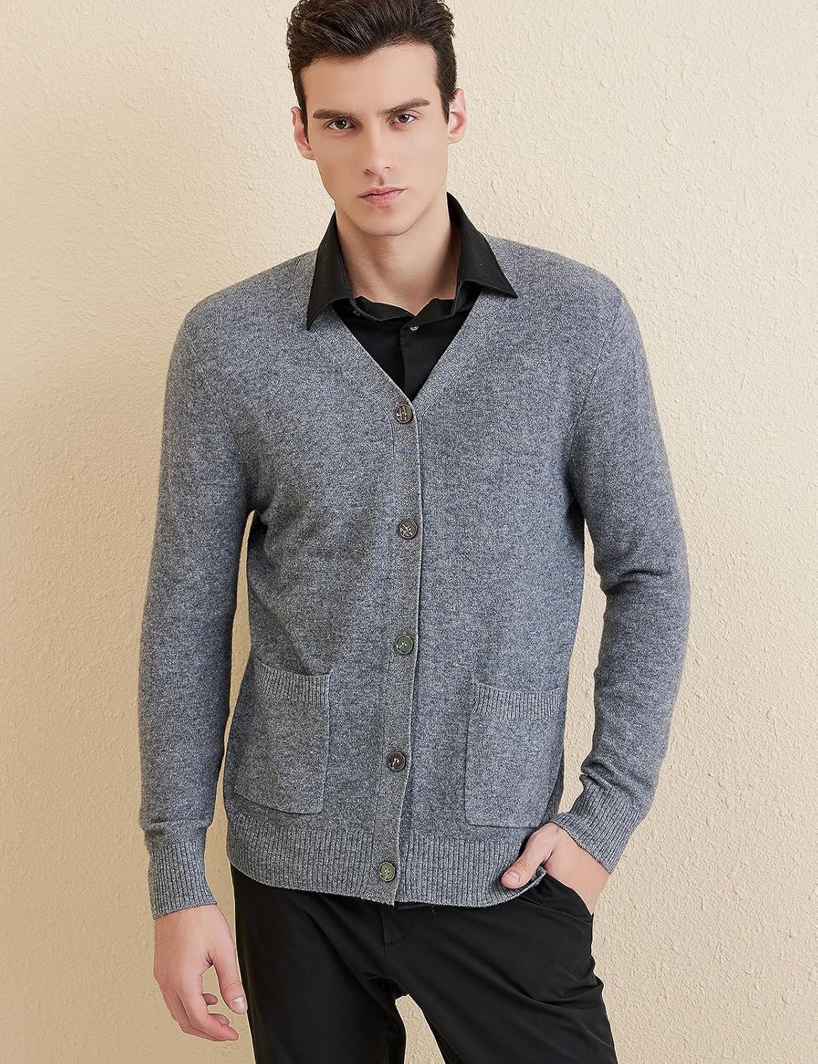 Men's 100% Merino Wool Cardigan Sweater 2025 Fall Winter Casual V Neck Warm Soft Long Sleeve Knitted Sweater