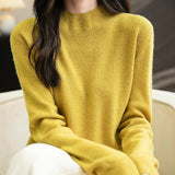 Chanyarn Women's 100% Merino Wool Seamless Sweater Mock Neck First-Line Ready to Wear Long Sleeve Knitted Pullover Tops