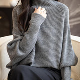 Chanyarn Women's 100% Merino Wool Sweater 2025 Fall Winter Mock Neck Oversized Long Batwing Sleeve Loose Knitted Sweater