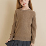 Chanyarn Girls 100% Merino Wool Sweater 2025 Fall Winter Kids Solid Crew Neck Warm Soft Long Sleeve Knit Pullover Jumper
