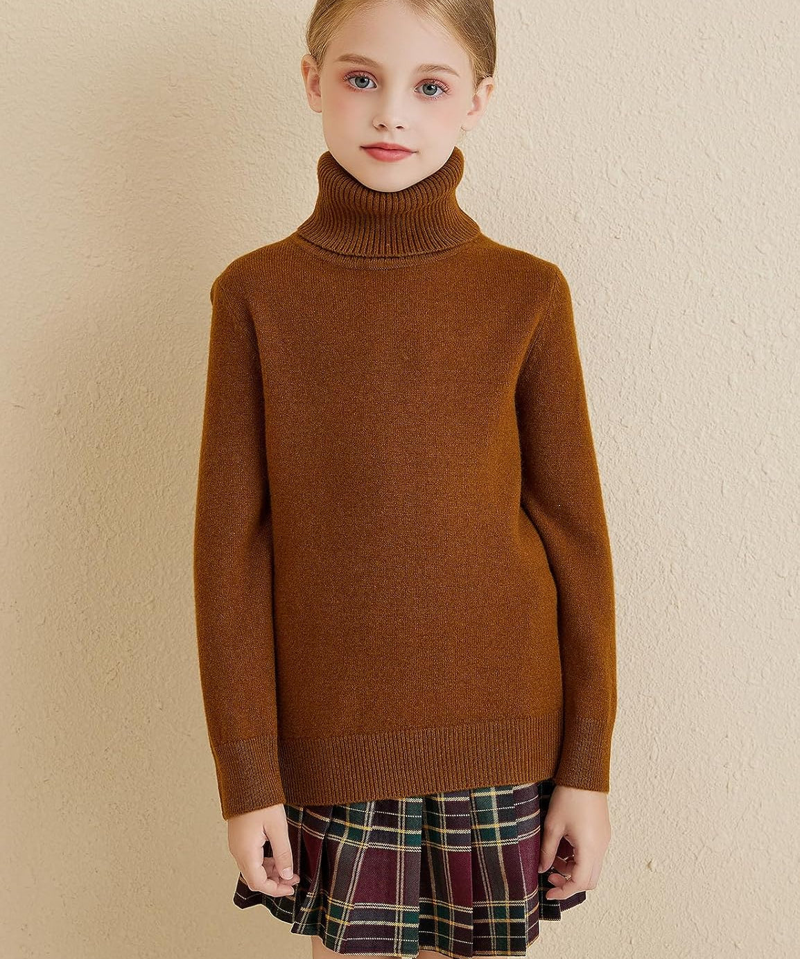 Girls 100% Merino Wool Solid Turtleneck Sweater
