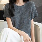 Chanyarn Women's Casual Crewneck Batwing Short Sleeve Sweater 2025 Spring Summer Loose Knitted Pullover Sweater Tops