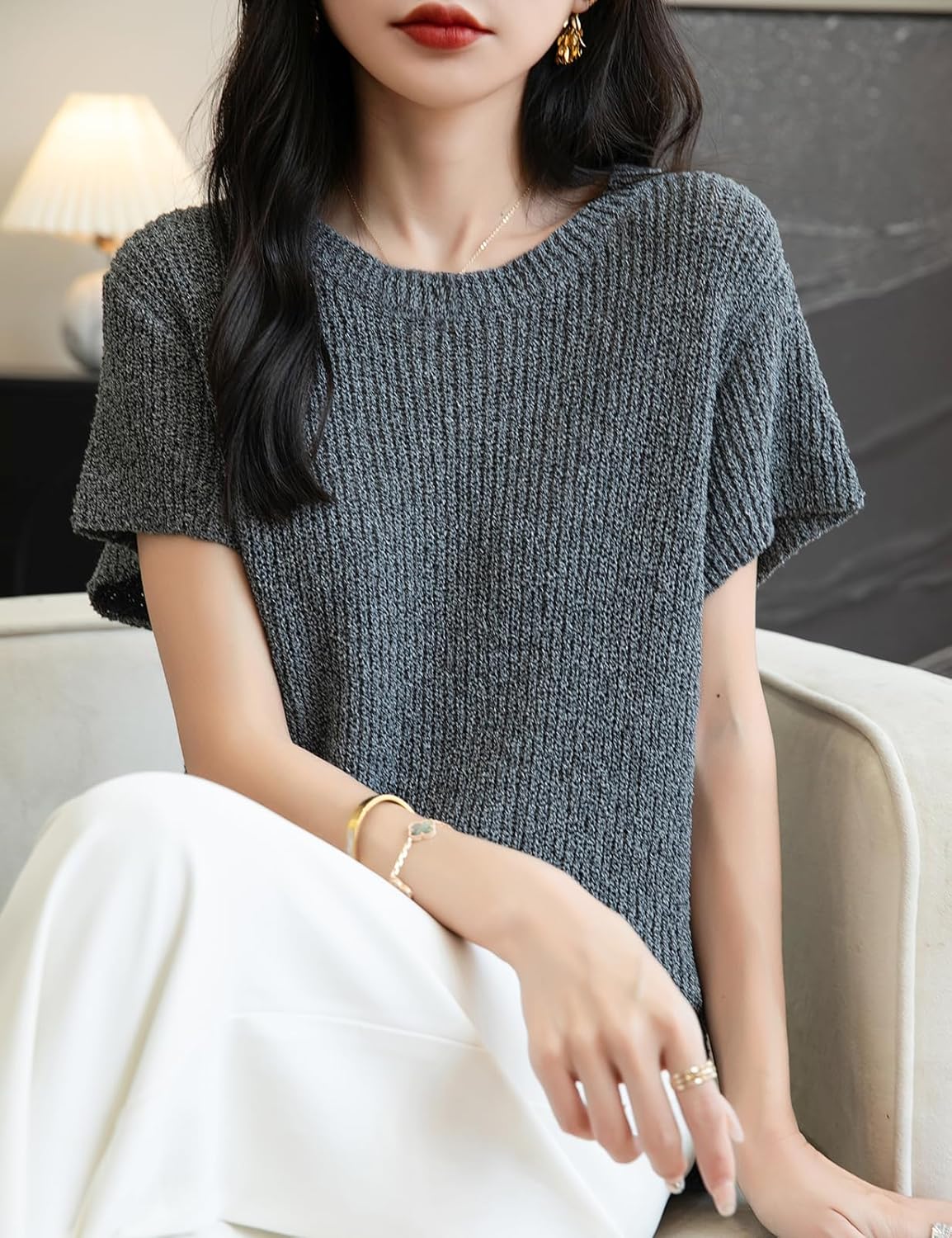 Chanyarn Women's Casual Crewneck Batwing Short Sleeve Sweater 2025 Spring Summer Loose Knitted Pullover Sweater Tops
