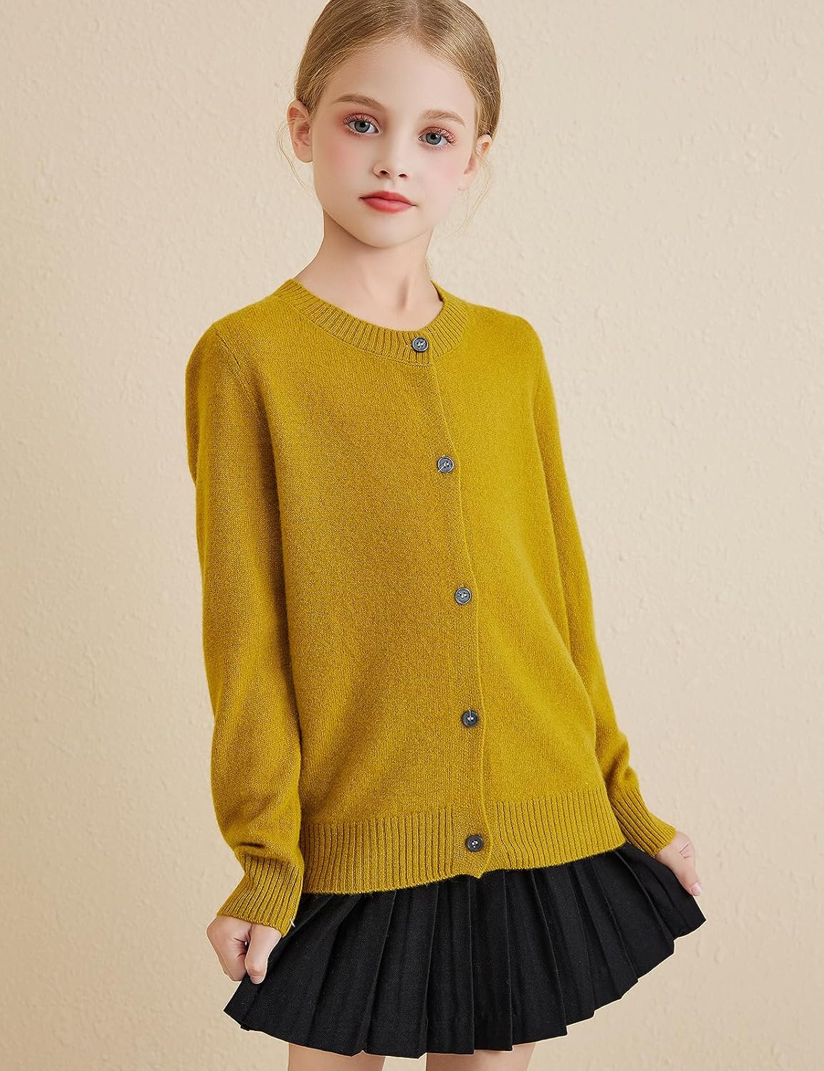 Girls 100% Merino Wool Cardigan 2025 Fall Winter Kids Crew Neck Warm Soft Long Sleeve Knit Cardigan Sweater