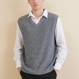 Men's 100% Merino Wool Sweater Vest 2025 Fall Winter Casual Solid V Neck Soft Sleeveless Knitted Sweater Vest