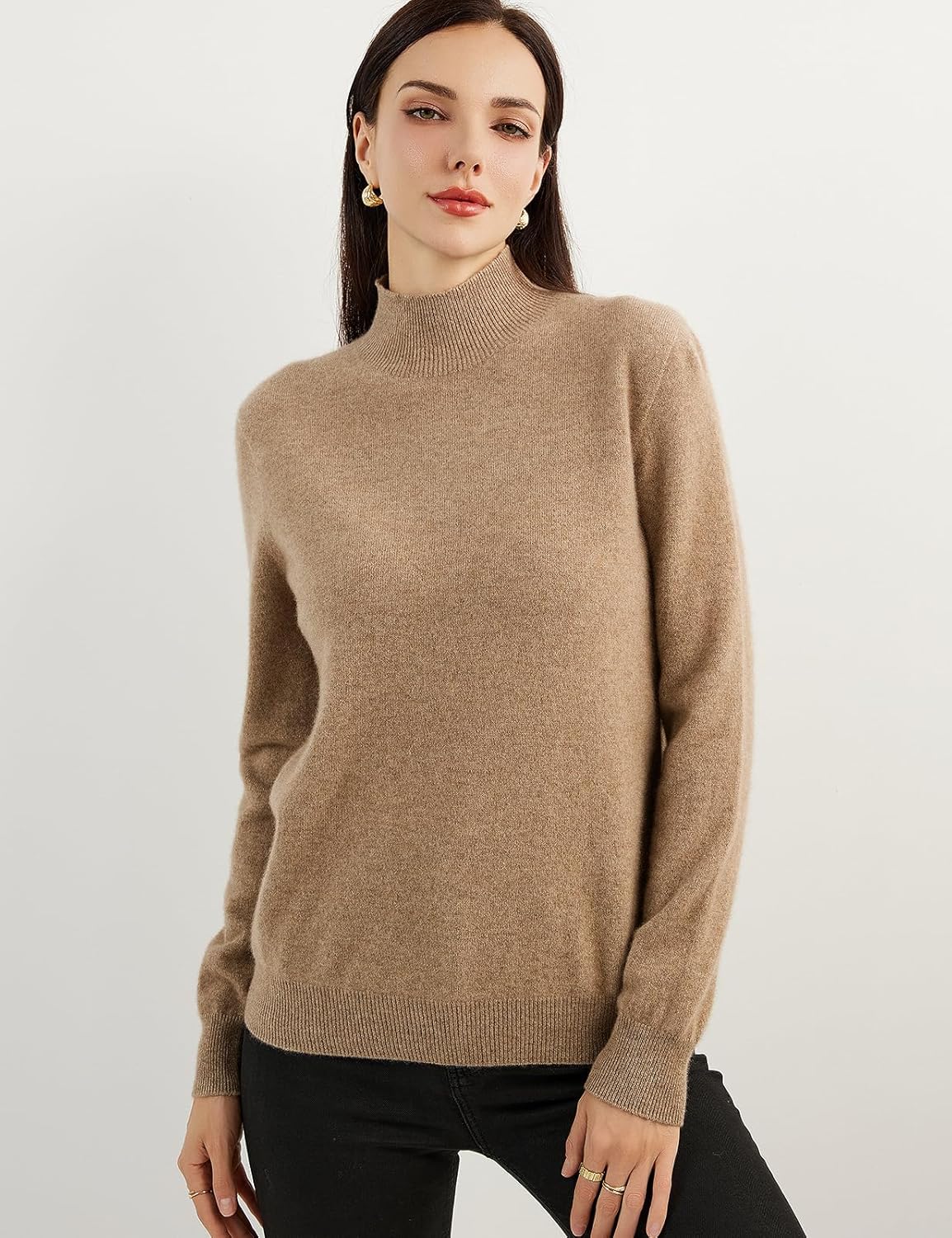 100% Pure Cashmere Women's Sweater Mock Neck Long Sleeve Warm Soft 2025 Fall Winter Knit Pullover