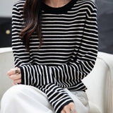 Frauen Merino Wollpullover 2025 Herbst Winter Casual Crew Hals gestreift