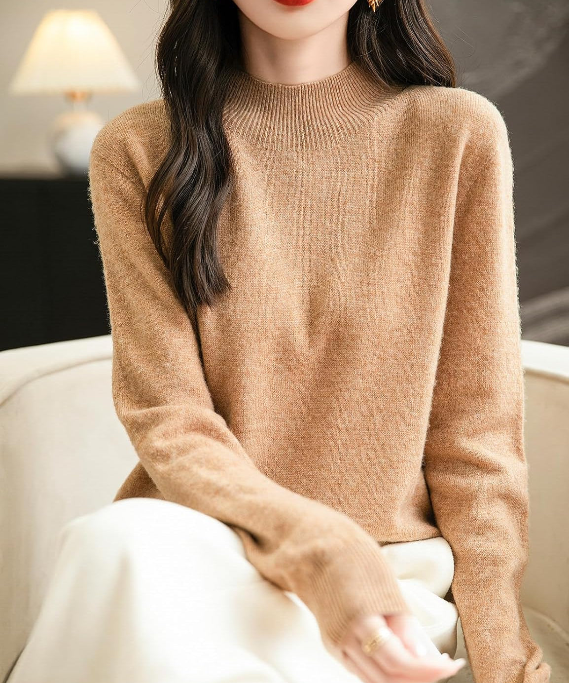 Chanyarn Women's 100% Merino Wool Seamless Sweater Mock Neck First-Line Ready to Wear Long Sleeve Knitted Pullover Tops