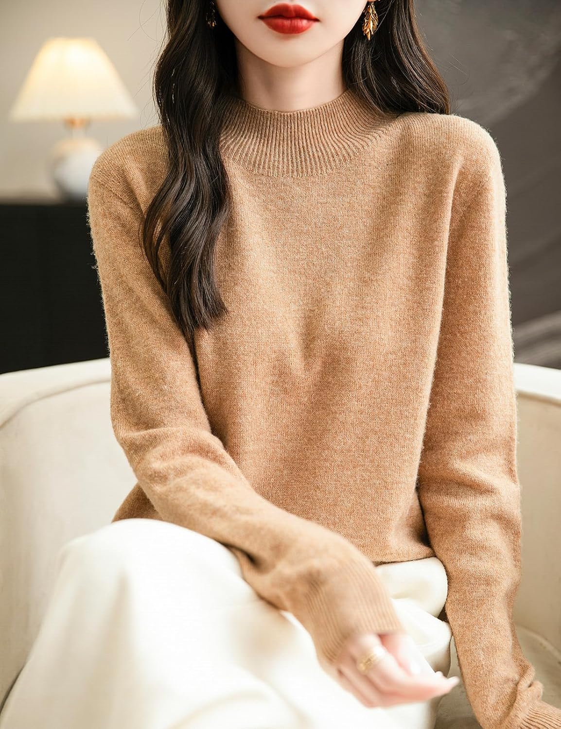 Chanyarn Women's 100% Merino Wool Seamless Sweater Mock Neck First-Line Ready to Wear Long Sleeve Knitted Pullover Tops