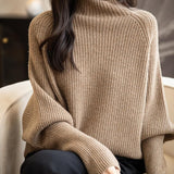 Chanyarn Women's 100% Merino Wool Sweater 2025 Fall Winter Mock Neck Oversized Long Batwing Sleeve Loose Knitted Sweater