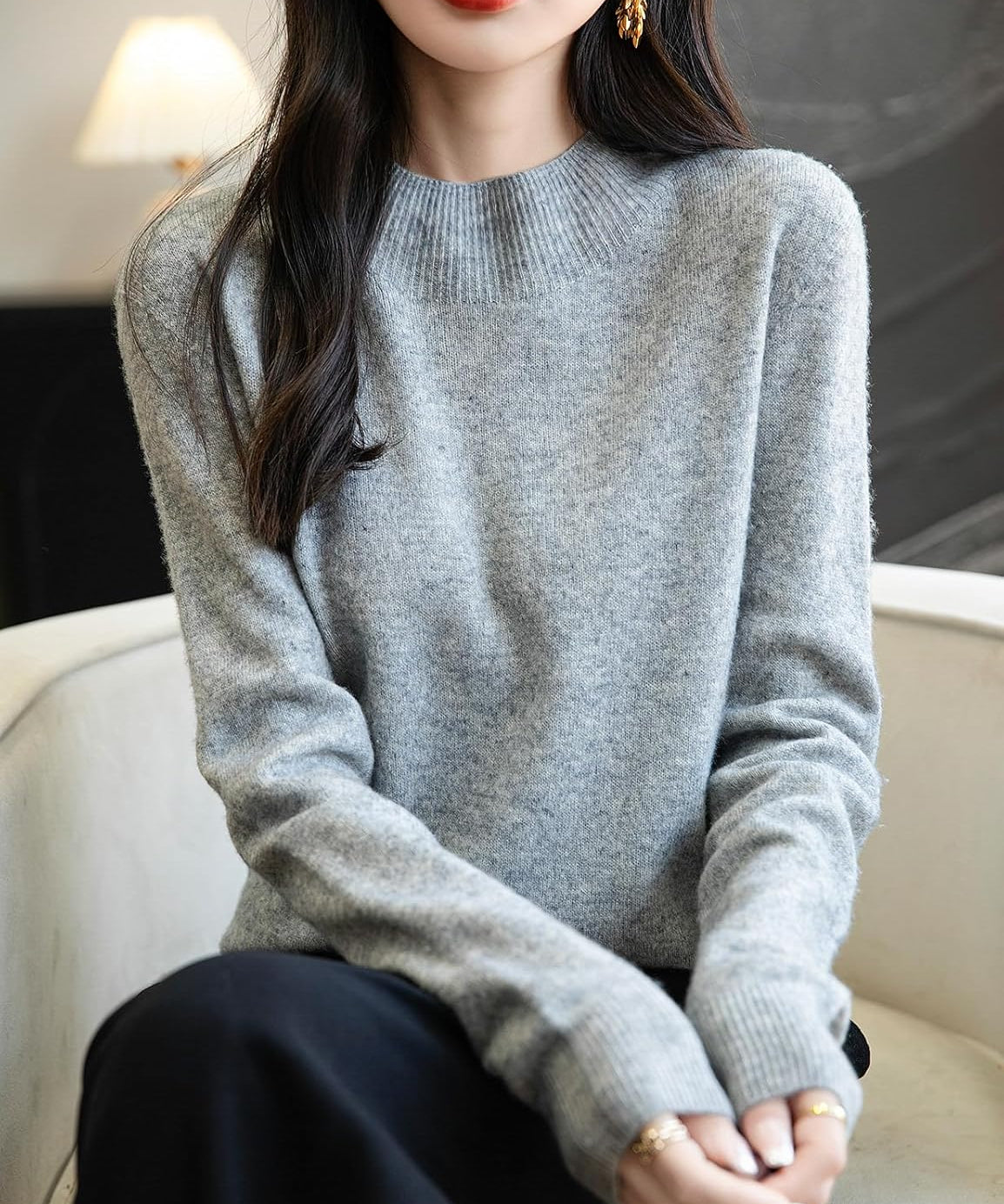 Chanyarn Women's 100% Merino Wool Seamless Sweater Mock Neck First-Line Ready to Wear Long Sleeve Knitted Pullover Tops