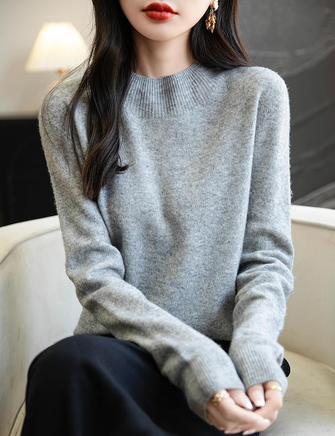 Chanyarn Women's 100% Merino Wool Seamless Sweater Mock Neck First-Line Ready to Wear Long Sleeve Knitted Pullover Tops