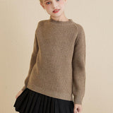 Girls Crew Neck 100% Merino Wool Sweater 2025 Fall Winter Kids Warm Soft Long Sleeve Knitted Pullover Sweater