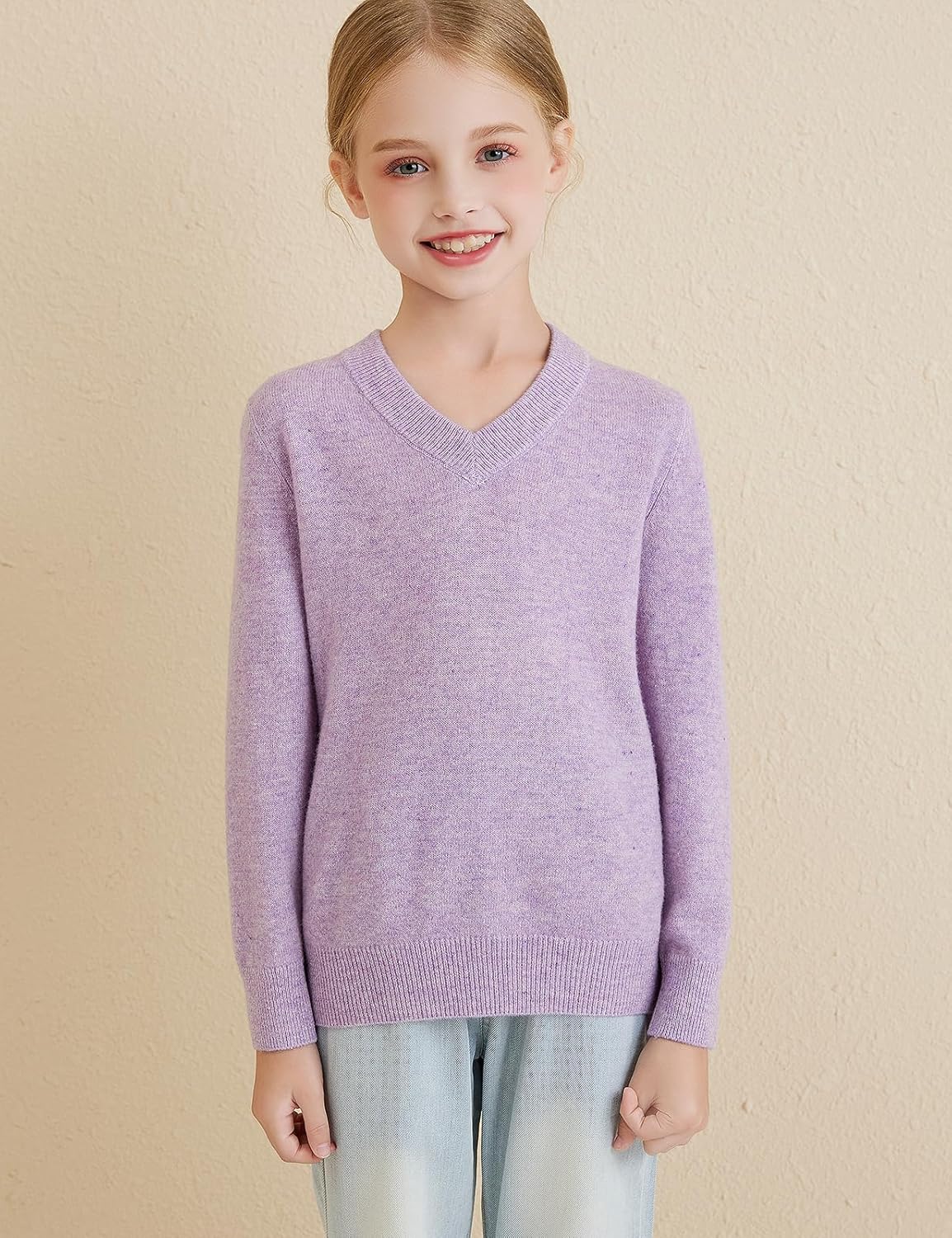 Girls 100% Merino Wool Sweater 2025 Fall Winter Kids Classic V Neck Warm Soft Long Sleeve Knit Pullover Jumper
