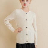 Girls 100% Merino Wool Cardigan 2025 Fall Winter Kids Crew Neck Warm Soft Long Sleeve Knit Cardigan Sweater