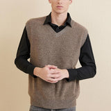 Men's 100% Merino Wool Sweater Vest 2025 Fall Winter Casual Solid V Neck Soft Sleeveless Knitted Sweater Vest