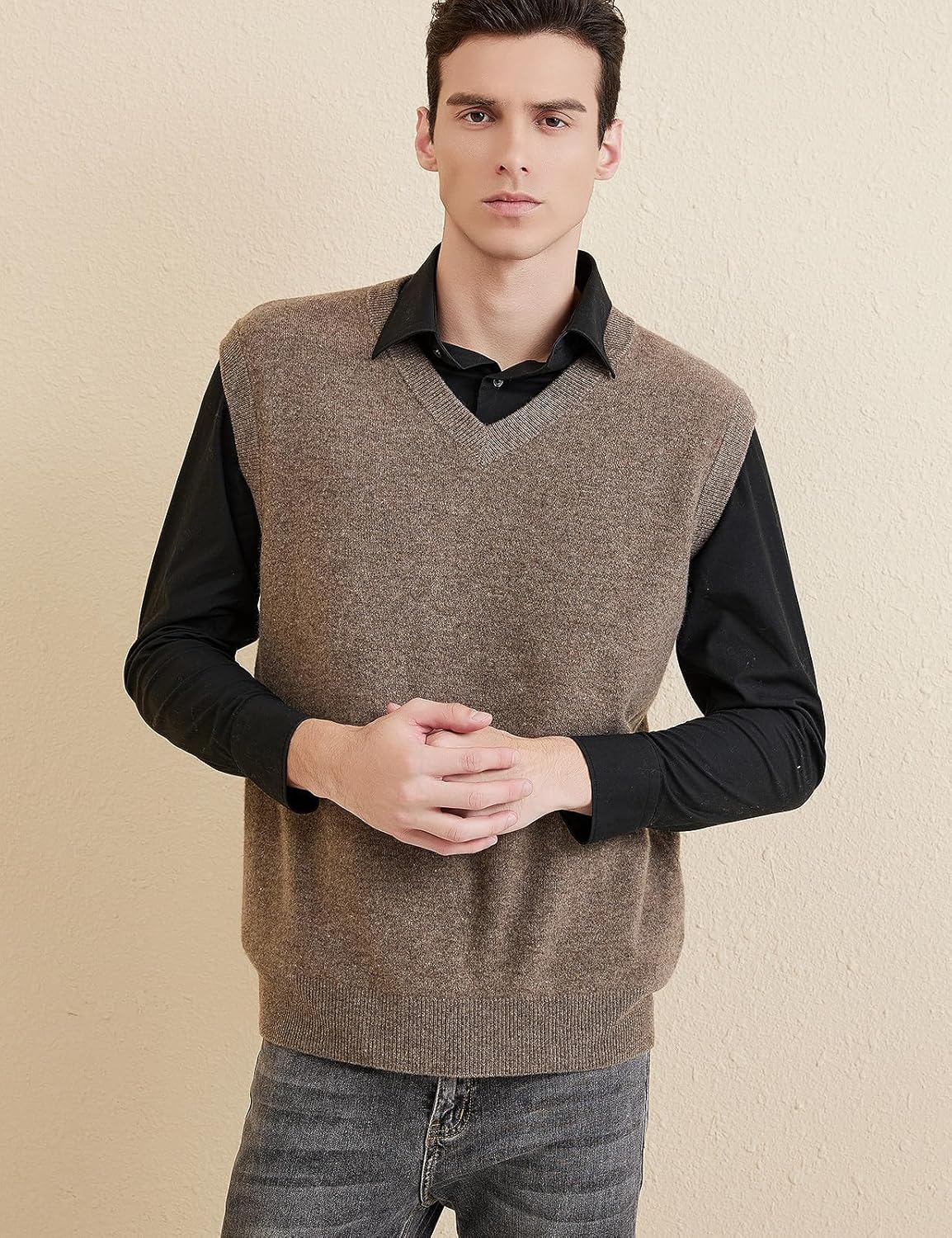 Men's 100% Merino Wool Sweater Vest 2025 Fall Winter Casual Solid V Neck Soft Sleeveless Knitted Sweater Vest