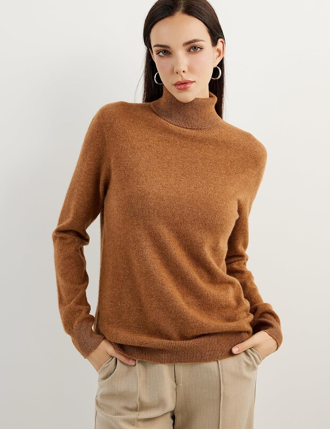 Women's 100% Pure Cashmere Sweater Turtleneck Long Sleeve Warm Soft 2025 Fall Winter Knit Pullover