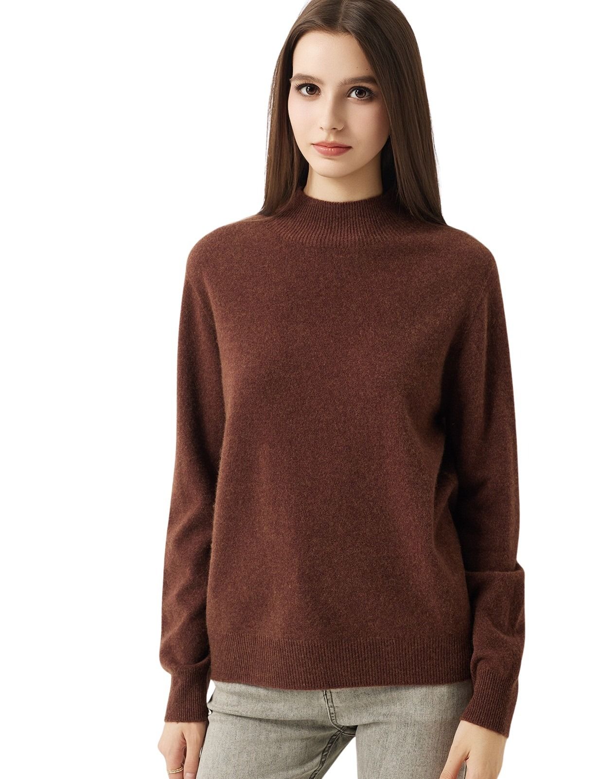 30% Cashmere 70% Merino Wool Seamless Mock Neck Sweater
