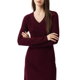 Vestido suéter 100% lã Merino com decote em V