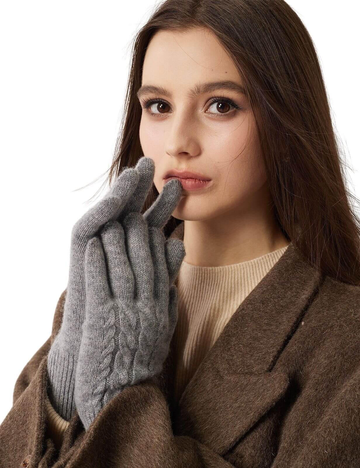 100% Pure Cashmere Gloves Winter Knit Cable Gloves
