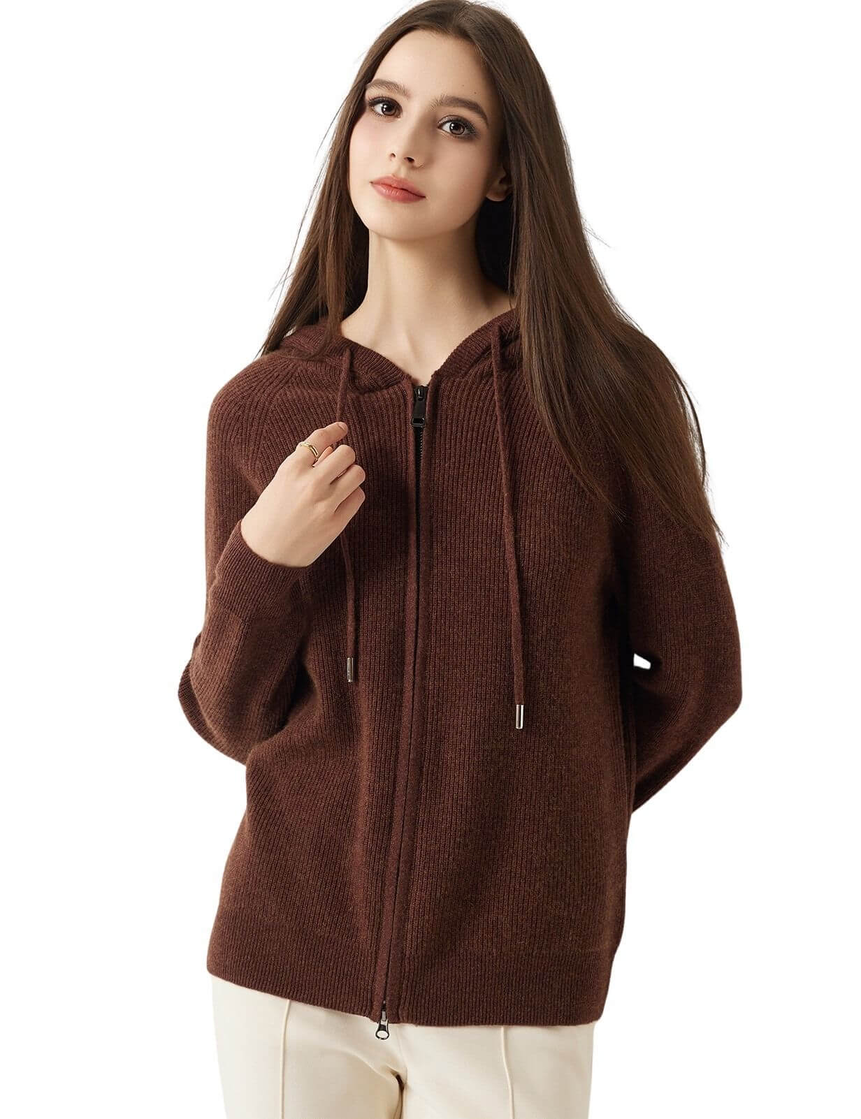 30% Cashmere 70% Merino Wool Zip Hooded Cardigan
