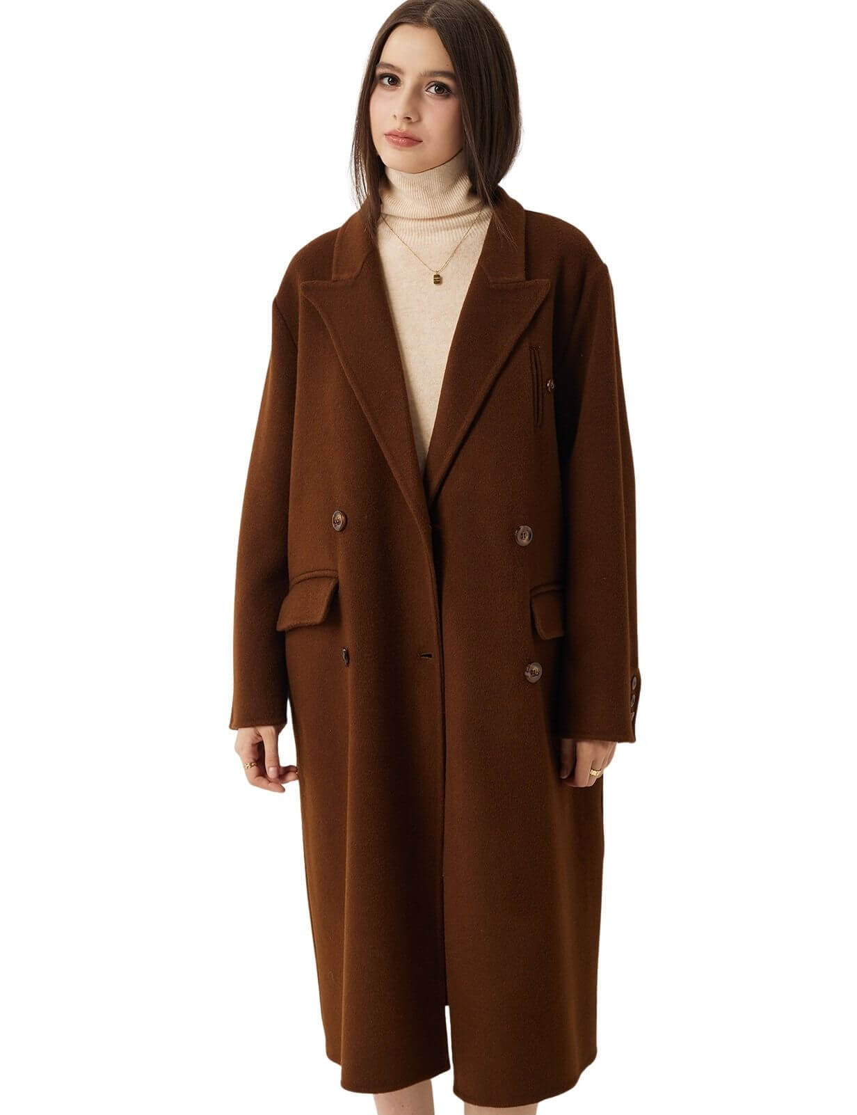 Double-Breasted 100% Merino Wool Long Coat