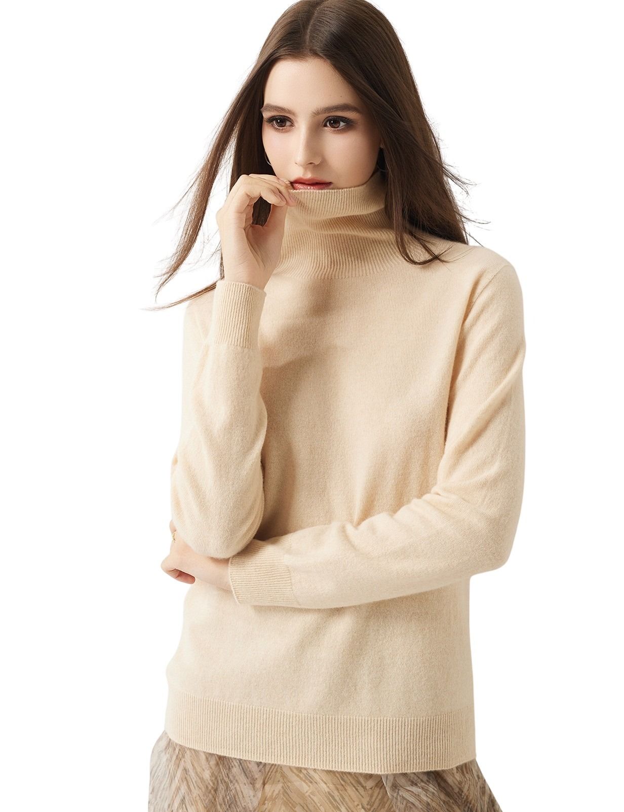30% Cashmere 70% Merino Wool Seamless Turtleneck Sweater