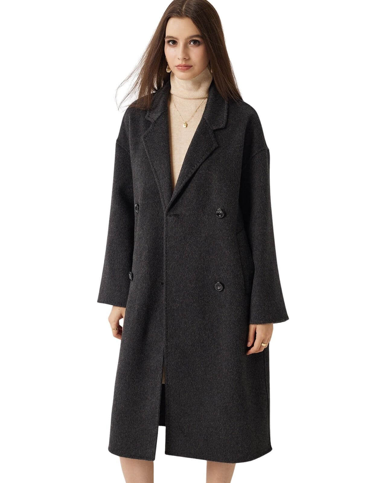 100% Merino Wool Double-Breasted Long Coat