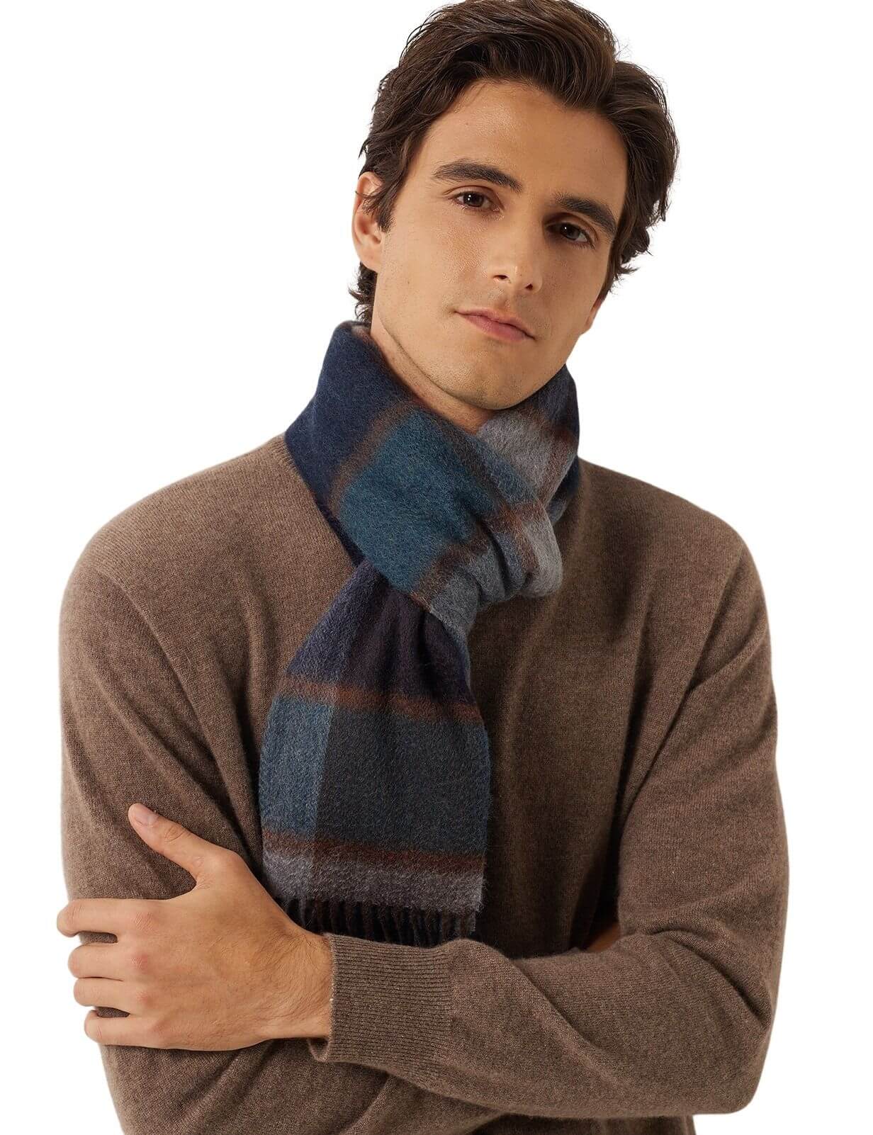 100% Cashmere Long Plaid Tassel Warm Knit Scarf