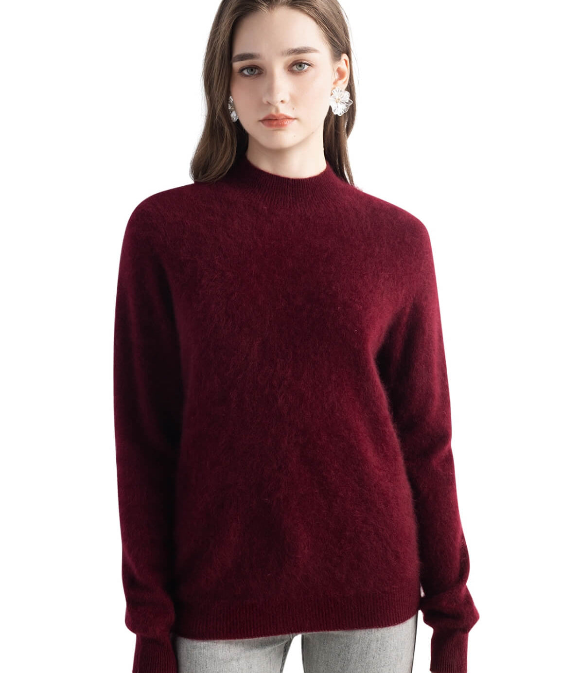 Chanyarn Women's 100% Cashmere Sweater Luxury Hairy Warm Top Mock Neck 2025 Fall Winter Long Sleeve Soft Knit Pullover